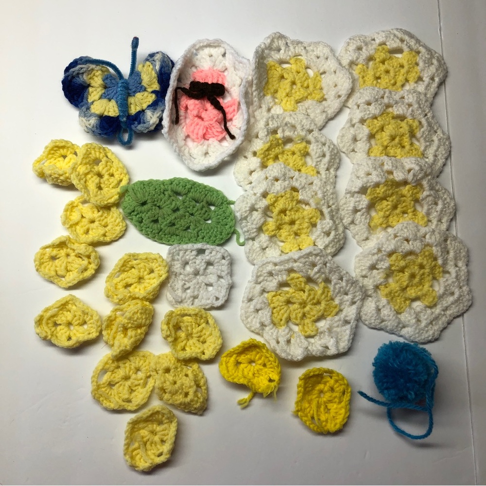 Lot of Random Crochet Pieces Butterfly Pom Pom Grannycore